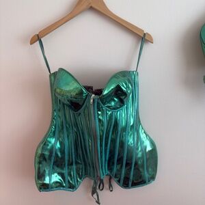 Shimmering Green Metallic Corset Top